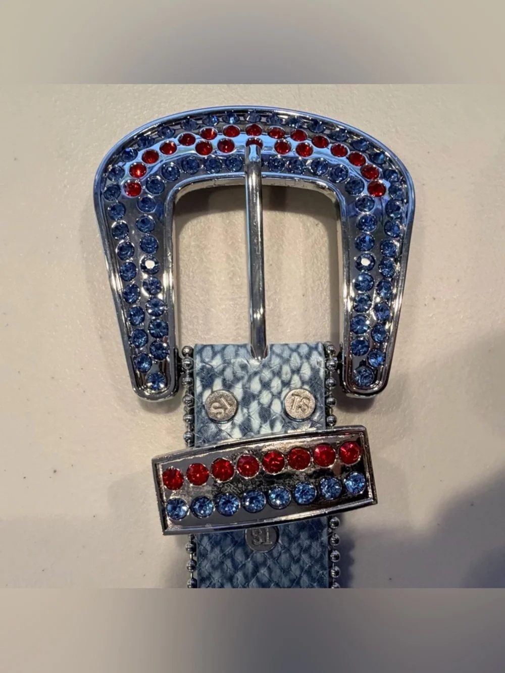 ZHCWT | women’s Red & Blue rhinestone western belt.